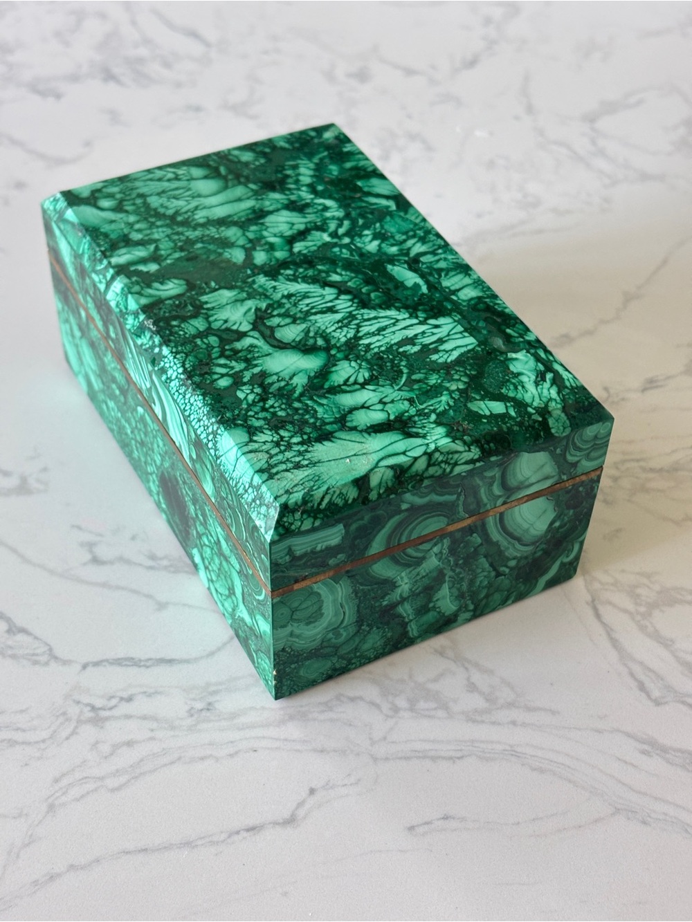 Vintage Malachite Stone Handcrafted Trinket Box - Picture 5 of 13